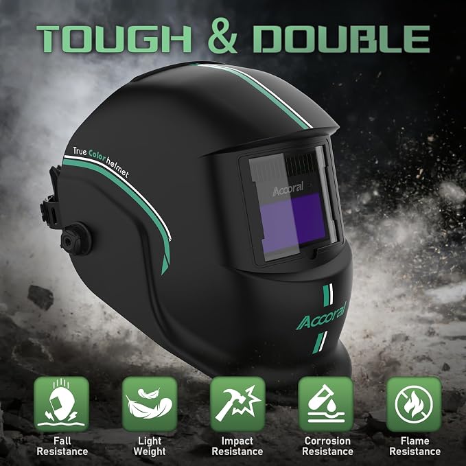 1/1/1/1 Large Viewing Auto Darkening Welding Helmet True Color Solar Powered Weld Hood Wide Shade 4/9-13 for TIG MIG Arc LYG 850BS