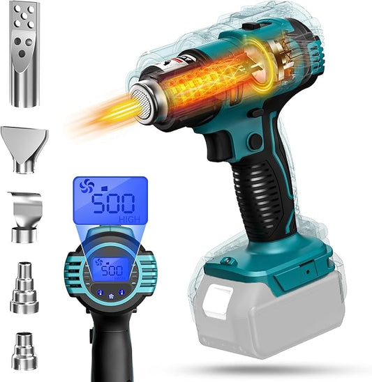 LIVOWALNY Cordless Heat Gun Compatible with Makita 18V Battery (Tool Only) LCD Digital Display - 350W 122℉-1022℉ Adjustable Portable Battery Powered Hot Air Gun for Shrink Tubing Crafts Vinyl Wrap