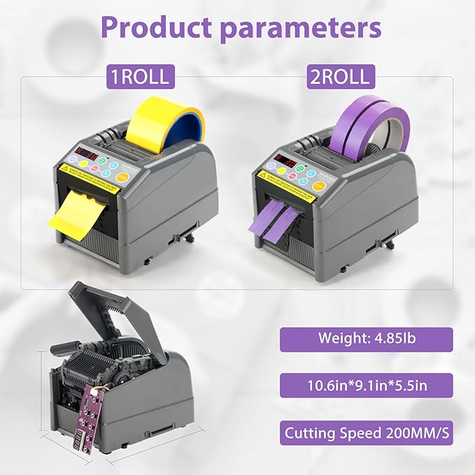 Upgraded Automatic Ribbon Cutting Machine, Automatic Tape Dispenser, Up to 6-60 mm Width, 5-999 mm Length, Ideal for Shipping, Schools, Restaurants, Offices and Homes