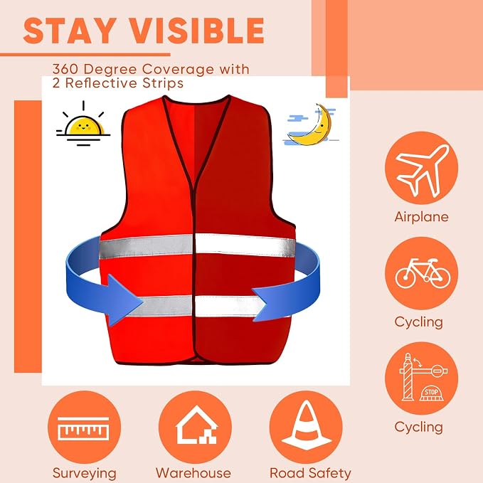 Tarpop 60 Packs Safety Vests Pack High Visibility Construction Vests Reflective Working with 2 Reflective Strips