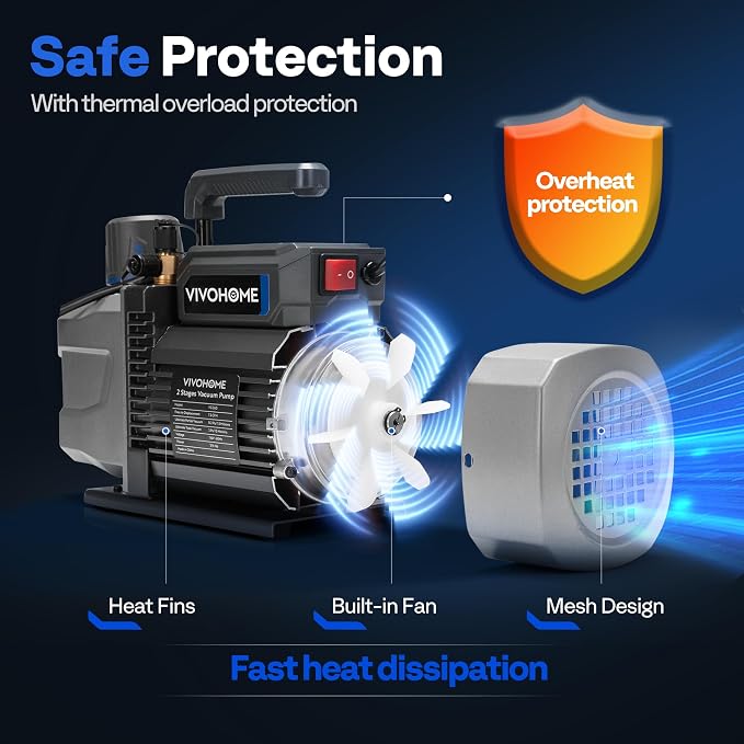 VIVOHOME 3/4 HP 7.2 CFM 2 Stage A2L HVAC Vacuum Pump, Sparkless Motor for R32 R1234yf R454B R134a R22 R410a Systems, Auto AC Vacuum Pump for Air Conditioner Resin Degassing with Oil Bottle