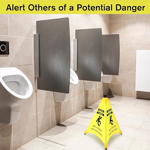 Ceenna 2 Pcs 19.5 Inch Wet Floor Sign Pop-up Safety Cone with Storage Tube Wet Floor Symbol Yellow Warning Sign for Retail, Grocery, Office, Cinema, Restaurant, Mall