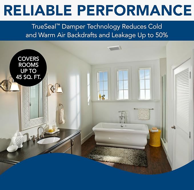 Broan-NuTone AE50 Ventilation Fan with Roomside Installation, ENERGY STAR Certified, Ceiling or Wall Mount, 50 CFM, 0.5 Sones, White