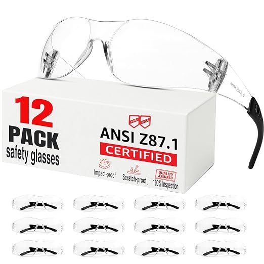 Safety Glasses Men Women 12 pack, Z87 Safety Glasses with Scratch&Impact-Resistant lens, clear safety glasses with Ansi Z87.1 certification for construction, lab, lawnwork,workshop
