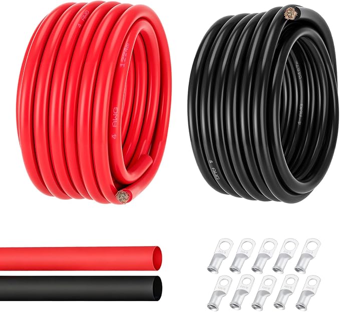 4 Gauge Wire 4 Awg Battery Cable 20FT Red + 20FT Black, 4AWG Pure Copper Wire for Automotive, Battery, Solar and Generator, 4AWG Welding Cable with Cable Lugs Terminal Connectors and Heat Shrink Tube