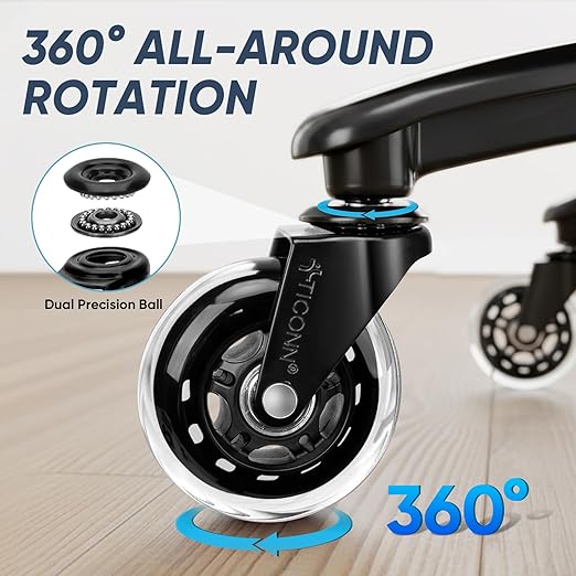 TICONN Office Chair Caster Wheels Set of 5 for Tile, Hardwood Floors and Carpets, Universal Fit for Most Chairs (Transparent)