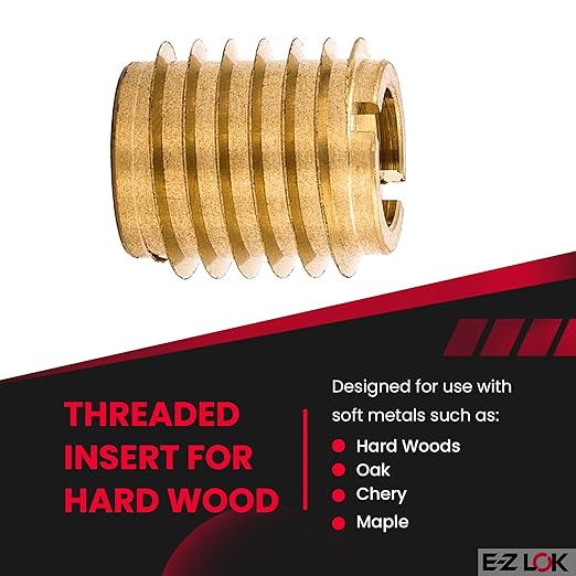 E-Z LOK Knife Threaded Insert for Hard-Wood, Brass Thread Inserts 10-24 Internal Threads, 0.500" Length Pack of 25