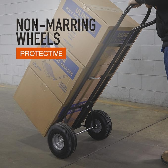 Ironton Steel Pneumatic Hand Truck Dolly, 600-Lb Capacity, Heavy-Duty Frame with 10-Inch Tires, P-Style Handle & 14" x 8.5" Toe Plate, Commercial Utility Cart for Moving & Garage Storage