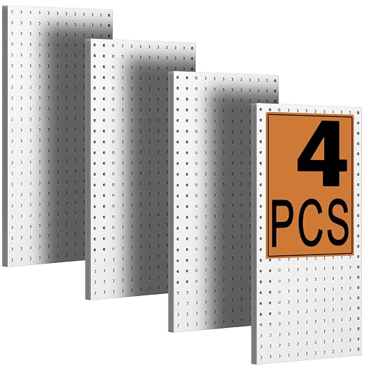 PBHEPJ 4 Pcs Metal Pegboard Panels, Heavy Duty Peg Boards for Garage and Garden Tool Storage, Includes Drywall Anchors and Screws Kits, White