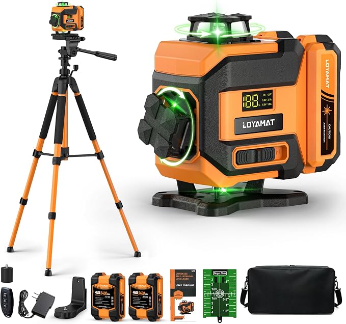 Laser Level, 4x360° Self Leveling Laser Level with Tripod, 16 Line Green Cross Line Laser Leveler Tool for Construction, Tiling, Woodworking