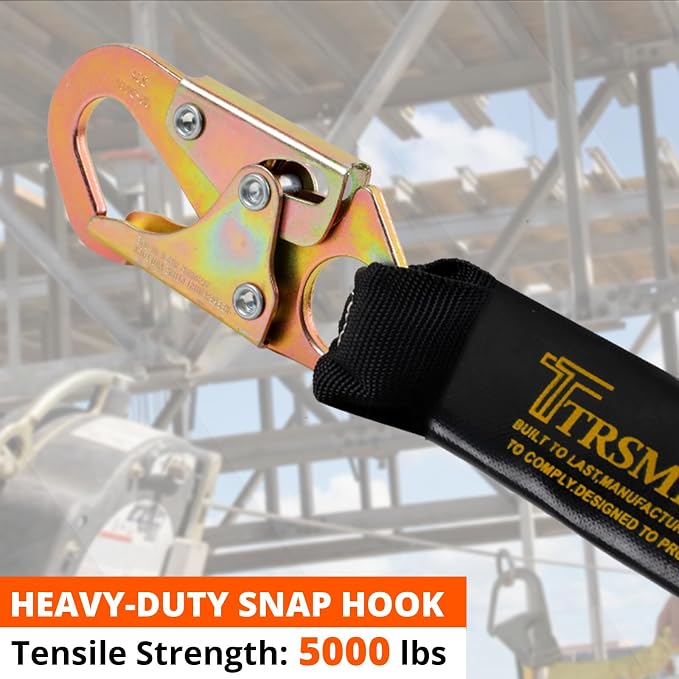 TRSMIMA Safety Harness Fall Protection - Men Construction Full Body Harness Kit for Work with Shock Absorbing Lanyard Tongue Buckle ANSI Orange
