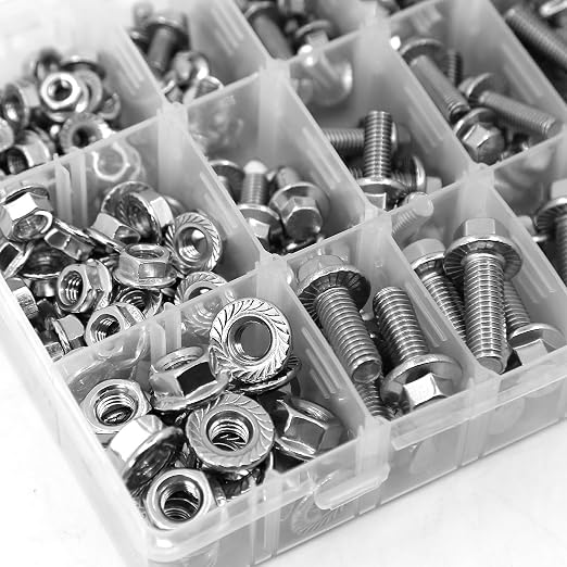 240PCS M5 M6 M8 Flanged Bolts and Nuts Kit,Stainless Steel 304 Metric Flanged Hex Screws Nuts Includes 14 Most Common Sizes