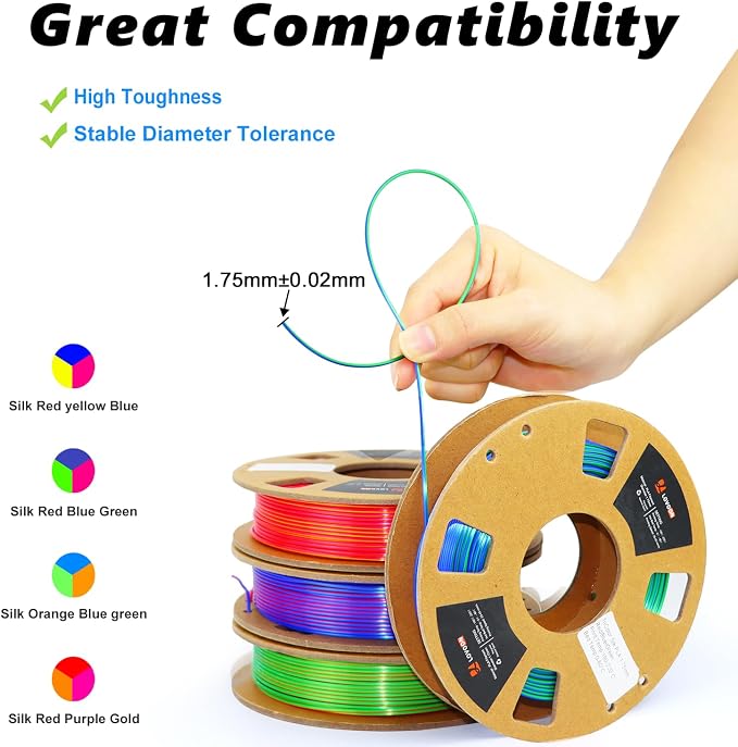 LOVOON 3D PLA Filament 1.75mm Bundle, Tricolor 3D Printer Filament Bundle, Rainbow Silk PLA Filament Bundle, PLA Filament for 3D Printer 3D Pen, Dimensional Accuracy +/-0.02mm, 200g x 4 Spools