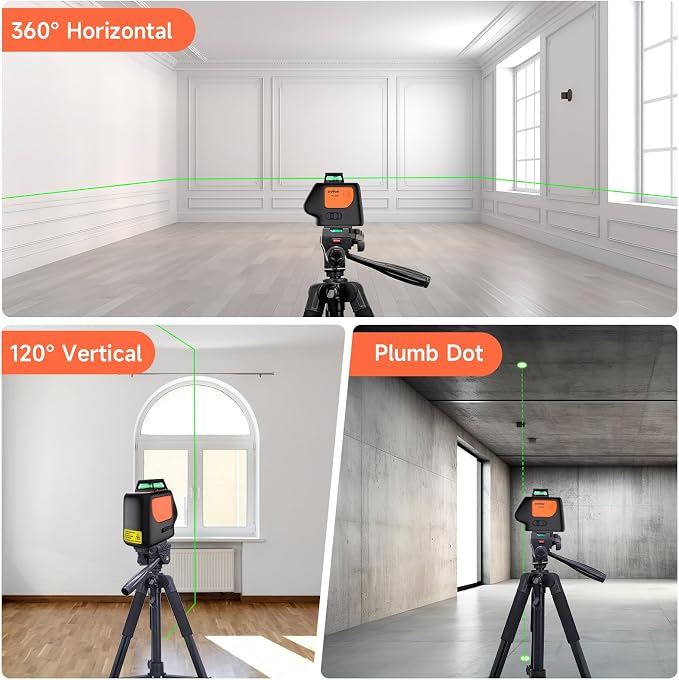 DOVOH Plumb Dot Laser Level with Tripod, 360 Degree, PV-360G-KIT | 2 Plumb Points, Self Leveling, Rechargeable, Green Beam, Entry Level, For Layout, Framing, HVAC, Plumbing, Construction