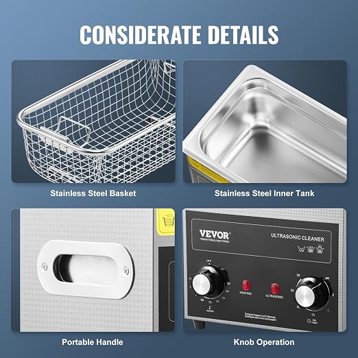 VEVOR 3L Sonic Cleaner with Heater Timer & Basket, Professional Digital Sonic Cavitation Machine, 120W Cleaning Machine for Watch Instruments, Glasses, Coin, Metal Parts, Tool