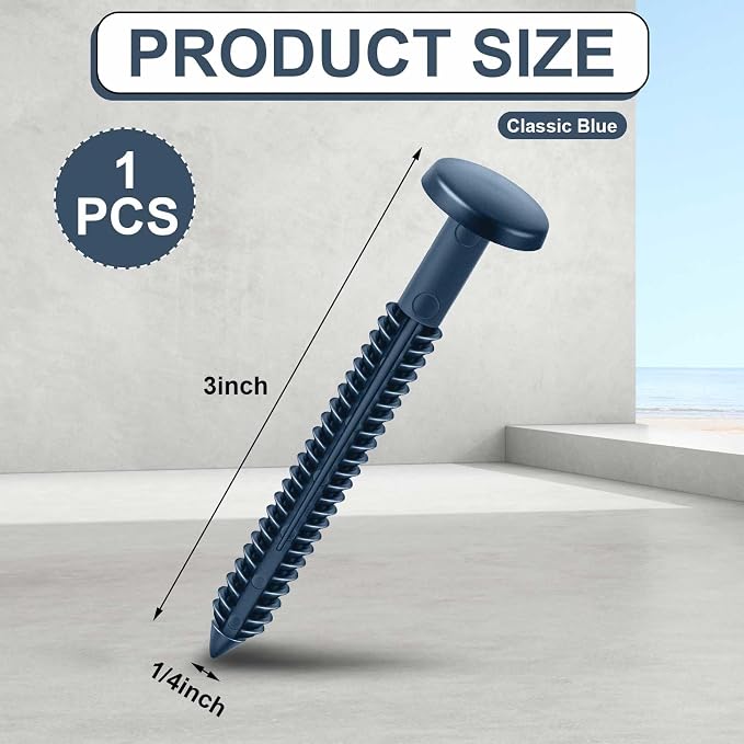 Blulu 1 Pcs 3 Inch Vinyl Shutter Fastener Window Panel Peg Lok Pin Pegs Screws Shutter Spikes Anchor (Classic Blue)