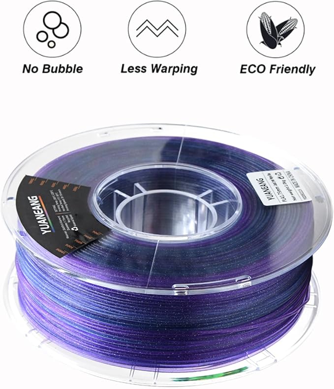 Crystal Purple Gradient PLA Filament 1.75mm, 1kg Spool, Dual-Color Transition (Purple to Blue), Crystal-Effect PLA with Smooth Color Blending, ±0.03mm Precision, Easy Printing