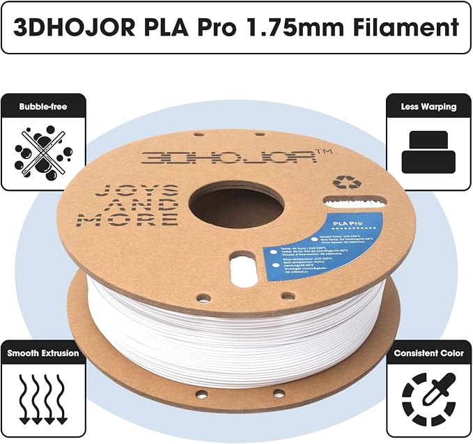 3DHoJor PLA Pro (PLA+) Filament 1.75mm 3D Printing Filament 1kg*4 Bundle Cardboard Spool Dimensional Accuracy +/- 0.03 mm-4 Pack Cold White