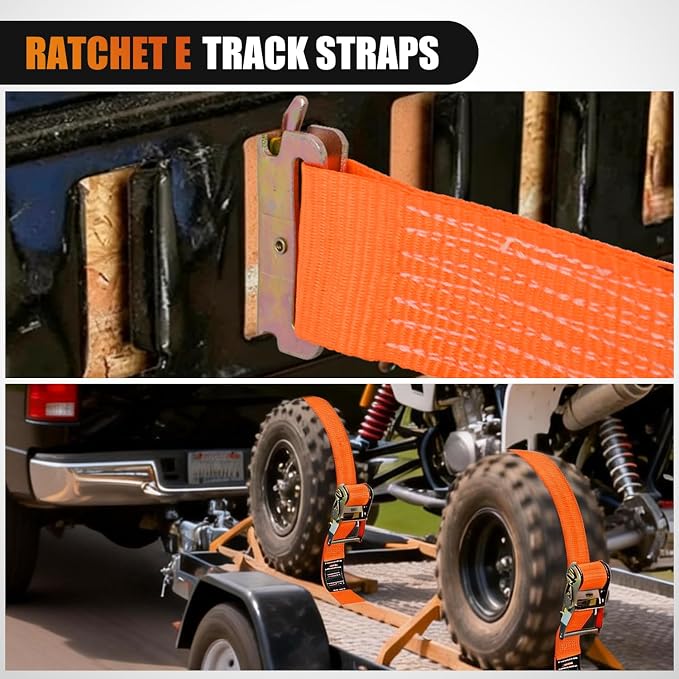 Nilight E-Track Ratchet Straps 2 Pack 2" x 12' Heavy Duty Orange Cargo Tie-Downs 4400 lbs Breaking Strength Standard E Track accessories Tie Down E-Track Spring Fittings for Cargo Vans Trucks Trailers