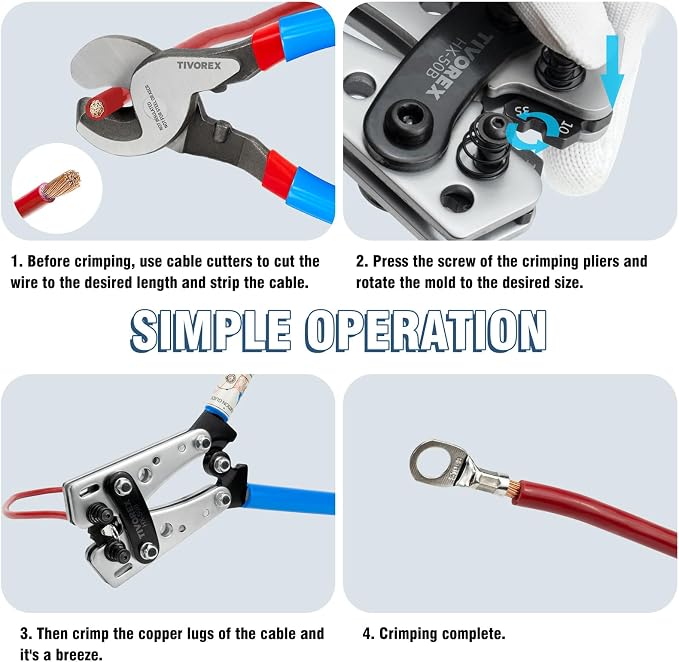 Battery Cable Lug Crimping Tool Kit for AWG 8-1/0 Electrical Lug, Wire Rope Crimping Tool for Aluminum Crimping Loop Sleeves up to 2.2mm