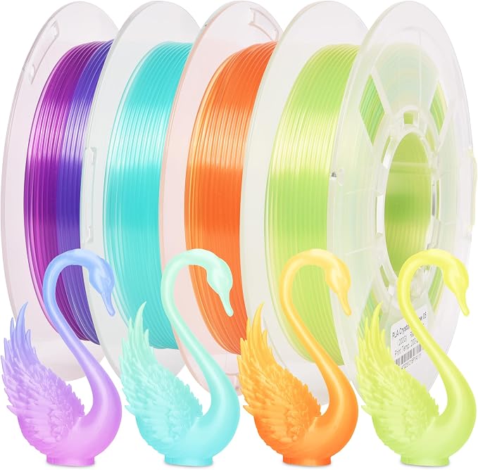 RAMBERY Transparent Multicolor Rainbow Filament, Crystal Rainbow PLA Clear 3D Printer Filament Bundle Gradient Change 1.75mm Fit Most FDM Printer，200gX4 Spools