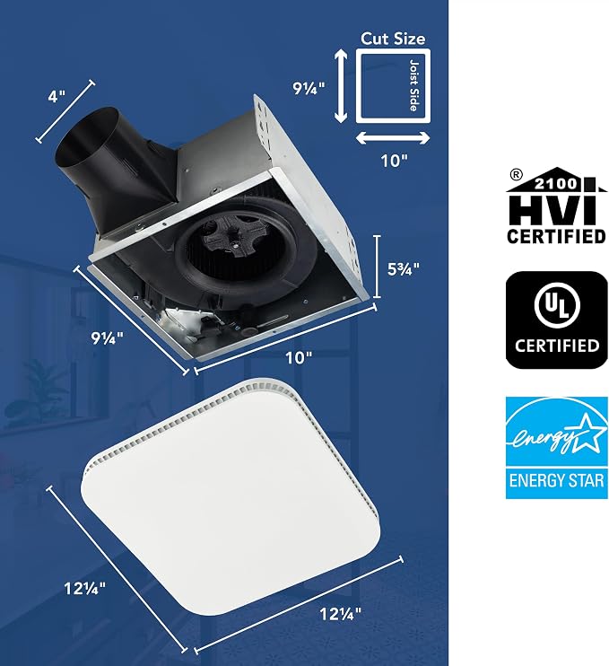 Broan-NuTone Bathroom Exhaust Fan – Easy Retrofit Without Attic Access, Ultra-Quiet 1 Sones, 110 CFM, ENERGY STAR Certified, Made in USA, Moisture & Odor Control with Easy-Clean Grille