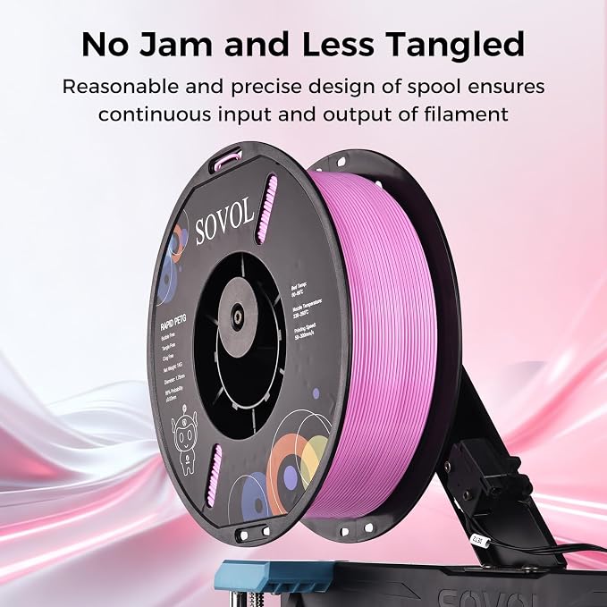 Sovol 3D Printer Rapid PETG Filament 1.75mm 1KG (2.2lbs), High Precision, Strong Toughness, Wiring Tightness, Dimensional Accuracy +/- 0.03 mm, 3D Printing High Speed PETG Filaments, Pink