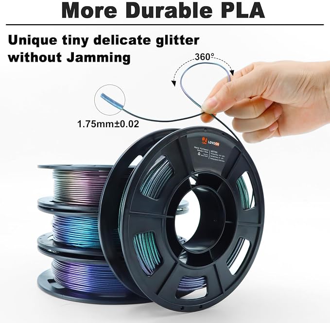 LOVOON 3D PLA Filament 1.75mm Bundle Sparkle in Sunlight Filament Glitter, Burnt Titanium 3D Printer Filament, Galaxy red/Purple Blue/Blue/Green, Galaxy Bundle, 0.8KG(200g*4 Spools)/Bundle