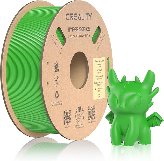 Official CREALITY Hyper PLA Filament 1.75mm, High Speed PLA 30-600mm/s Rapid 3D Printer Filament, Dimensional Accuracy +/-0.02mm, Stronger Toughness, Fit Most FDM 3D Printers，1KG(2.2lbs) Spool Green