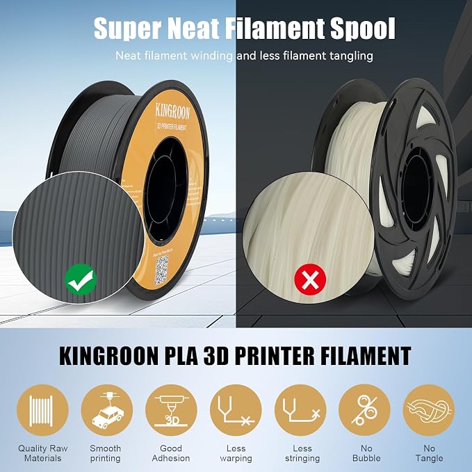 Kingroon High Speed PLA Bundle 3D Printer Filament 1.75mm, 3D Printer Rapid Filament for 30-600mm/s Hyper Printing Filament, Dimensional Accuracy +/- 0.03 mm, 10 kg Plastic Spool (22lbs（Gray）