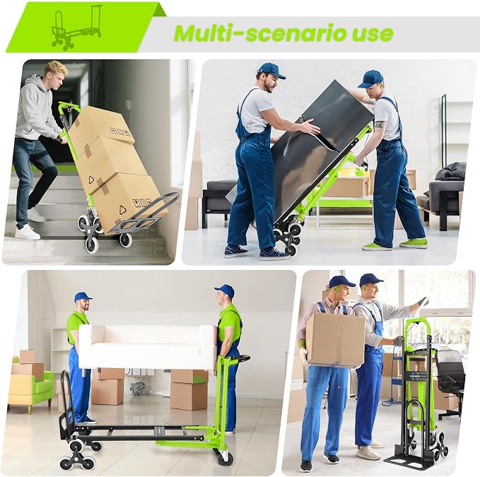 4-in-1 Hand Truck Dolly Heavy Duty Industrial Convertible, 1000 LBS Stair Climbing Cart Utility Cart Converts from Hand Trucks Dolly to Platform Cart Folding Stair Climbing Cart (Green)