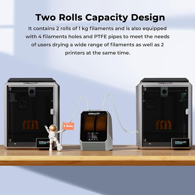 2025 Official Space Pi Filament Dryer Plus, 2 Rolls 3D Printer Filament Dry Box with 360° PTC Fast Heating, 4'' LCD Touch Screen, Filament dehydrator Fits 1.75/2.85mm PLA PETG ABS Filament