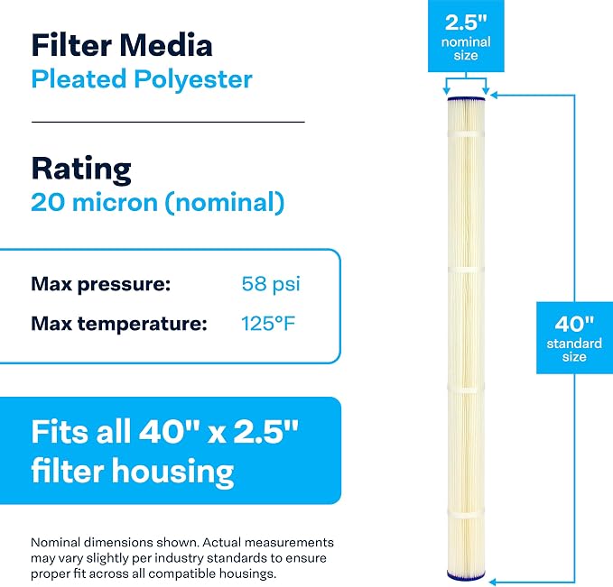 SpiroPure 40x2.5 20 Micron Sediment Water Filter SPC-25-4020 (Case of 20)