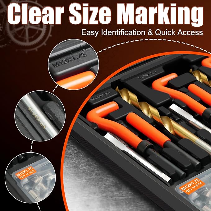 coobeast 131PCS Thread Repair Kit, Metric Helicoil Repair Kit with HSS Drill Bits, 304 Stainless Steel Thread Insert & Rethreading Tool Set in M5 M6 M8 M10 M12 for Automotive Engine Spark Plug Repair