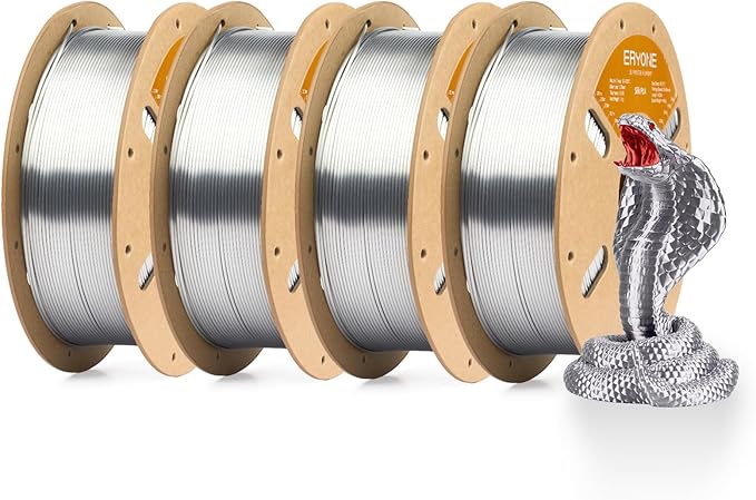 ERYONE Silk PLA Filament for 3D Printer 1.75mm +/- 0.03mm, 4KG Cardboard Spool, Silk Silver