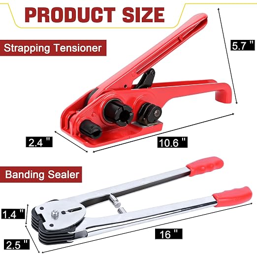 MYFAMIREA Heavy Duty Banding Strapping Kit with Tensioner Tool, 1/2"x 3500FT Polypropylene Plastic Packaging Strapping, 300 Metal Seals, Sealer Tool for Pallets, Logistics, Warehouse (Red)
