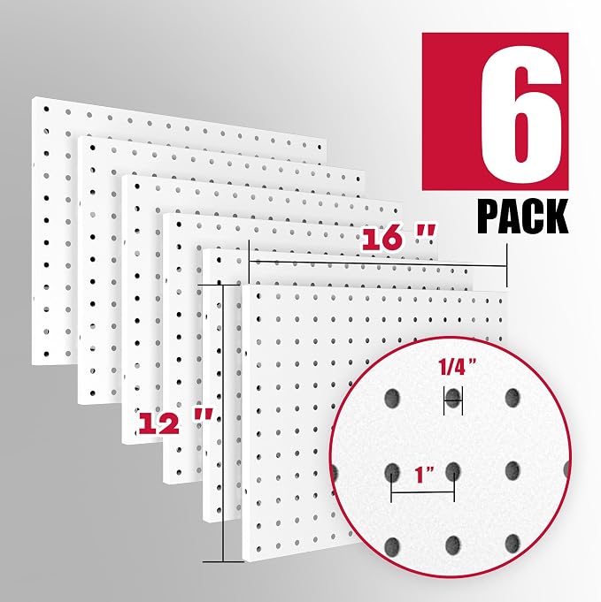 Spampur 6 Pack Peg Board Organizer, Includes Metal PegBoard and Accessories | White Pegboard Panels with 50 Pcs Hooks and Baskets, Wall Organization for Office, Craft Room, Ornaments Display, Sewing Room