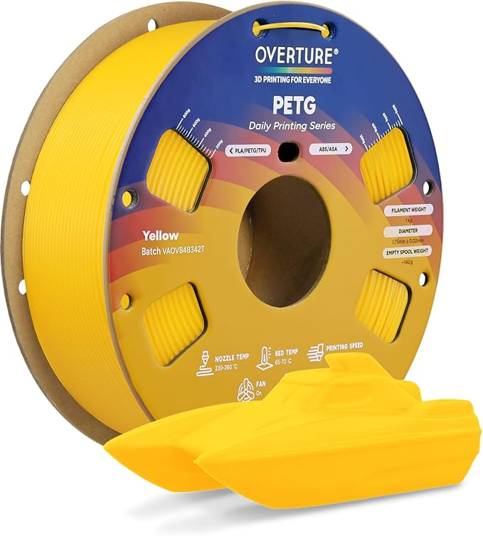 OVERTURE PETG Filament 1.75mm, High Speed 3D Printer Filament, Neatly Wound & Clog-Free, 1kg Spool (2.2lbs) Rapid PETG, Dimensional Accuracy +/- 0.02mm, Fit Most FDM Printers (Yellow)