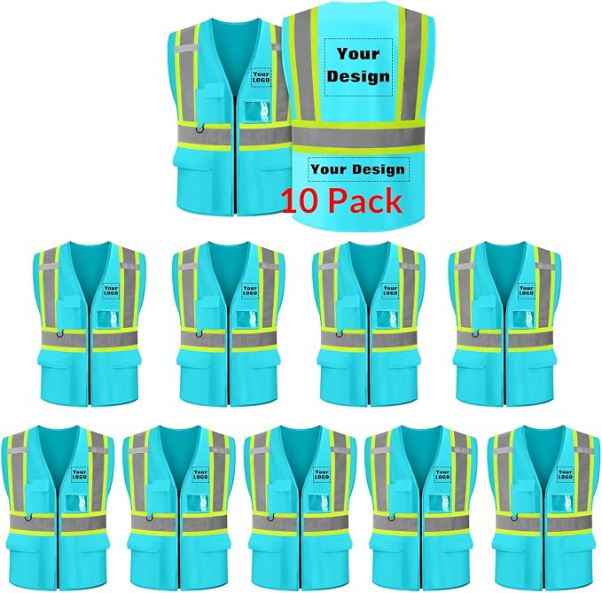 Safety Vest Customize Logo with 5 Pockets & Zipper Reflective High Visibility Vest Class 2 Outdoor Workwear