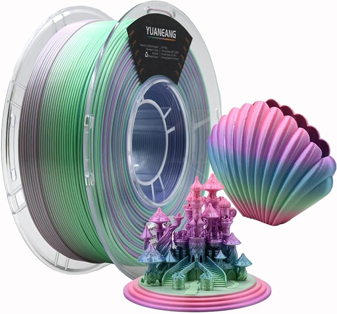 Silk Memphis PLA 3D Printer Filament 1.75mm, 1kg Spool, High-Gloss Multi-Color Silk PLA, Smooth Shiny Finish, ±0.03mm Precision, Easy Printing, Ideal for Artistic Models