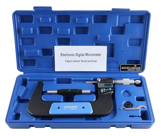 Accusize Industrial Tools 4-5''/100-125 mm 7 Keys Electronic Digital Outside Micrometers, 0.00005'' Or 0.001 mm Resolution, Ac21-5022 | IP54 Rated, 0.00005"/0.001 mm Resolution, 7-Key, ±0.003" Accuracy