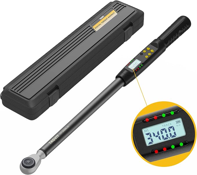 1/2 Inch Drive Digital Torque Wrench, 12.5-250.8 Ft.lb/17-340 Nm Electronic Torque Wrench, ±2% Accuracy with Preset Value, Data Storage, Buzzer and LED Flash Notification for Motorcycle, Car