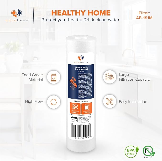 Aquaboon 25-Pack of 1 Micron 10" x 2.5" Sediment Water Filter Replacement Cartridge & Aquaboon 4-Pack Sediment Water Filter Cartridge | Universal Whole House 1 Micron 10 inch Cartridges