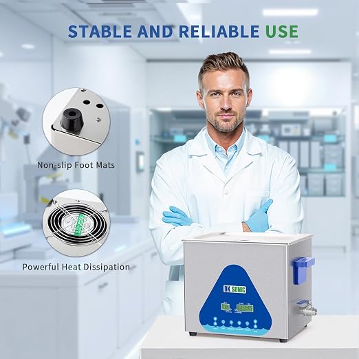 DK SONIC Ultrasonic Cleaner 10L,240W Industrial Ultrasonic Parts Cleaner with Heater&Timer, Digital Control&Basket, Multiple Functions for Motorcycle Engines,Carburetors, Chains