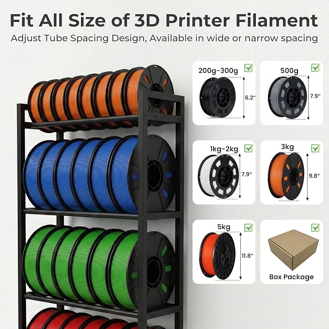 3D Printer Filament Rack, 7-Tier Heavy Duty Filament Storage Shelf, Reinforced Steel Organizer for PLA PETG ABS TPU Spools, Adjustable for 200g5kg Filaments, Ideal for Print Farm, Maker Space, Lab