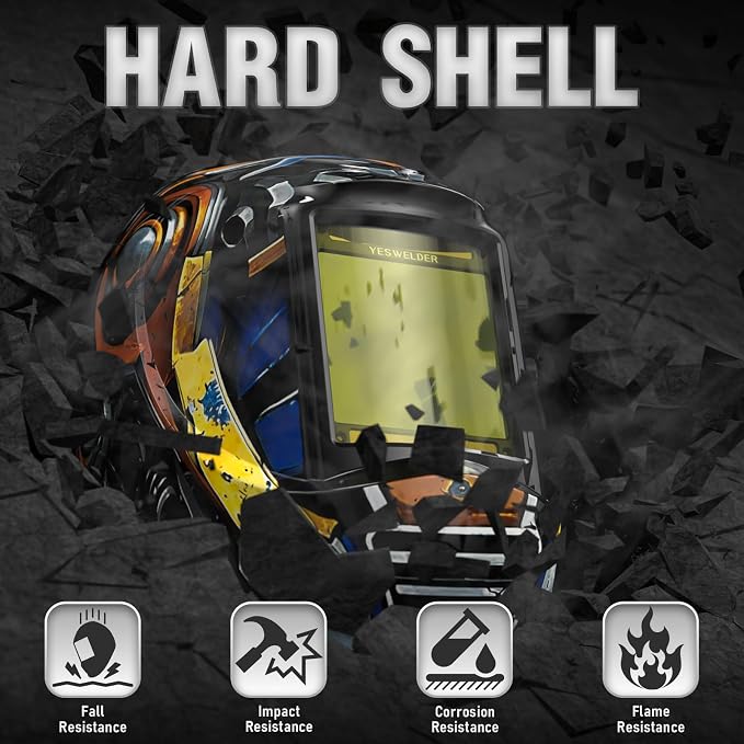 YESWELDER Large View Auto Darkening Welding Helmet, Blue Light Blocking, 1/1/1/1 True Color Solar Powered Welder Hood Mask with 4 Arc Sensors, Wide Shade 3/5-9/9-13 for TIG MIG ARC Cut and Grind