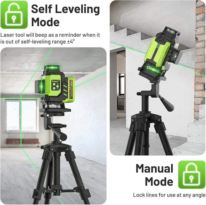 Huepar Laser Level 360 Self Leveling, Rechargeable Green Laser 4x360° Cross Line Lazer Leveler 4D Level Laser Tool for Construction with Two Li-ion Batteries, Magnetic Bracket &Hard Carry Case -LS04CG
