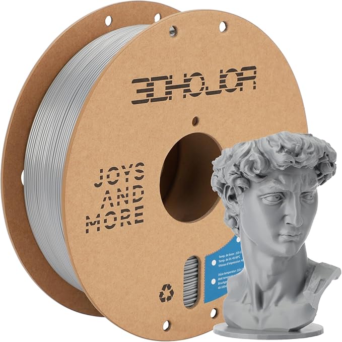 3DHoJor PLA Pro (PLA+) Filament 1.75mm, 3D Printer Filament, Cardboard Spool, Dimensional Accuracy +/- 0.03 mm - Silver, 1kg