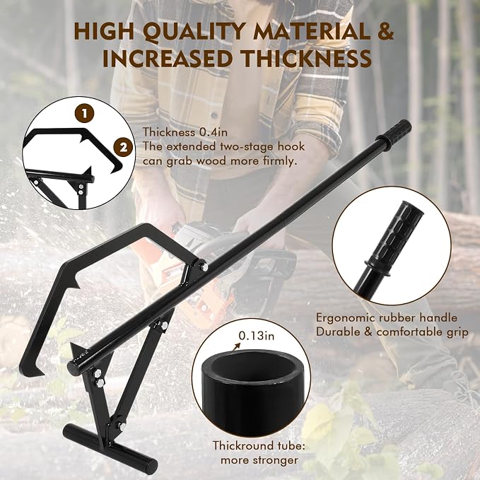Timberjack Log Roller Lifter, 50.8" Long Handle Log Roller Tool, Adjustable Cant Hook Log Lifter, Ups to 25" in Dia Logging Tools, Heavy Duty Steel Log Jack for Rolling and Raising Up Logs