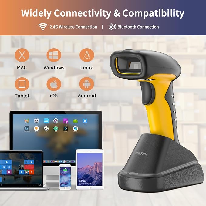 NETUM RD-1203L Pro Upgraded Wireless Bluetooth Rugged Waterproof 1D/2D Extended Range Scanner - Up to 5m